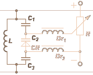Varactor tuned resonant circuit.
