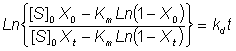 Ln(([S]0X0 - Km Ln(1-X0) )/([S]0Xt - Km Ln(1-Xt) )) = kd t