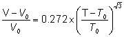 ((V-V0)/V0)=0.272x((T-T0)/T0)^sqrt(3)