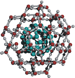 C60 fullerene (negatively charged by six hydroxide anions) in an icosahedral water cluster